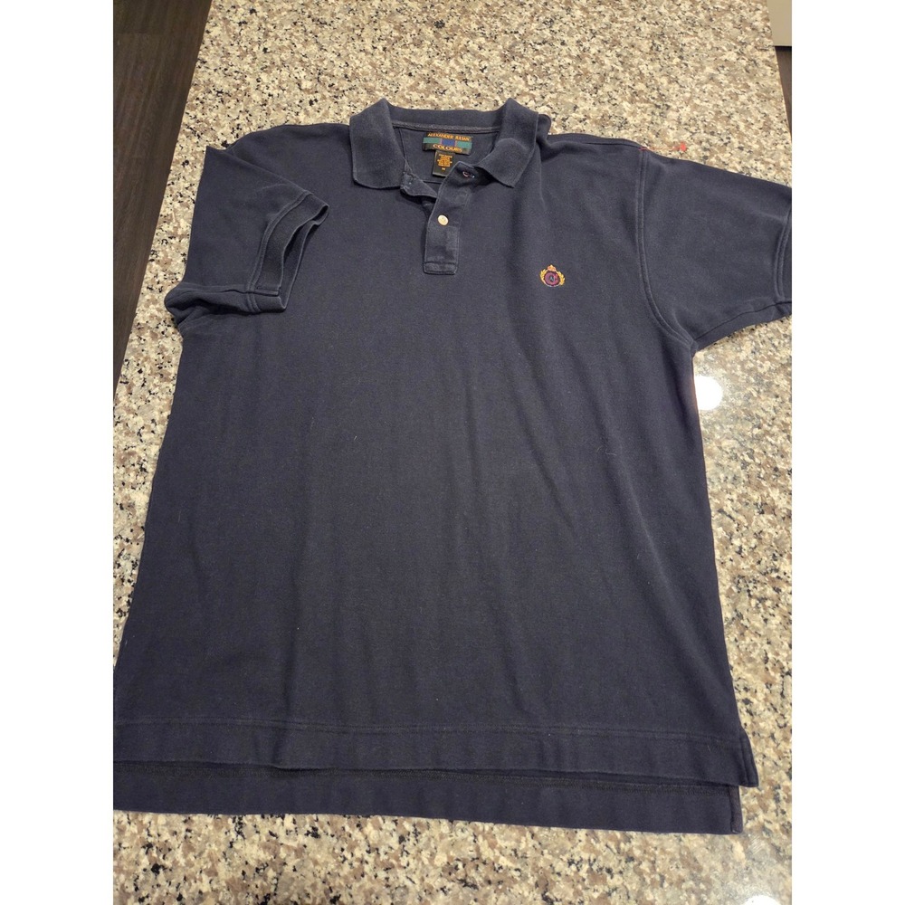 Alexander Julian Colours Men Polo Shirt Navy Blue Cotton Pique Crest Logo Size M